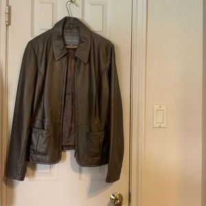 Lamb skin leather jacket pewter color zipper with pockets